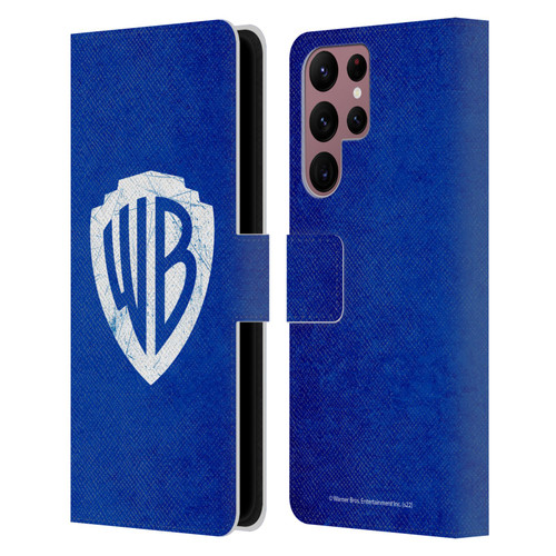 Warner Bros. Shield Logo Distressed Leather Book Wallet Case Cover For Samsung Galaxy S22 Ultra 5G
