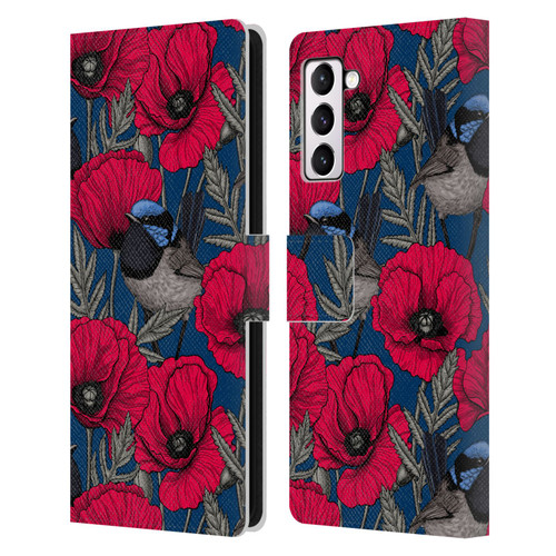 Katerina Kirilova Floral Patterns Fairy Wrens & Poppies Leather Book Wallet Case Cover For Samsung Galaxy S21+ 5G