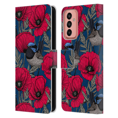 Katerina Kirilova Floral Patterns Fairy Wrens & Poppies Leather Book Wallet Case Cover For Samsung Galaxy M13 (2022)