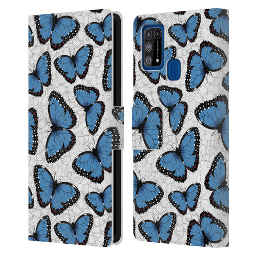 Katerina Kirilova Floral Patterns Blue Butterflies Leather Book Wallet Case Cover For Samsung Galaxy M31 (2020)