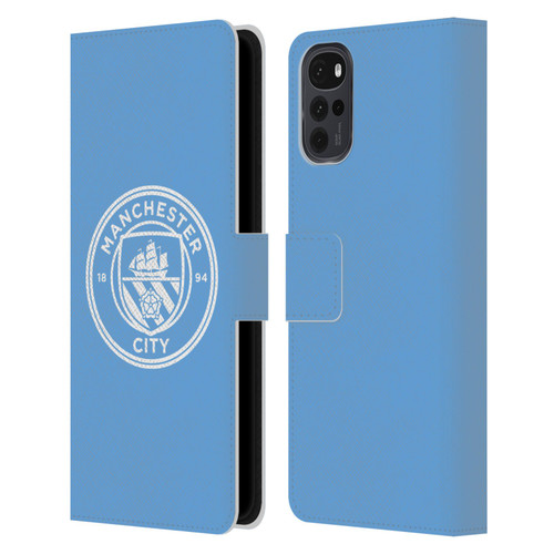 Manchester City Man City FC Badge Blue White Mono Leather Book Wallet Case Cover For Motorola Moto G22
