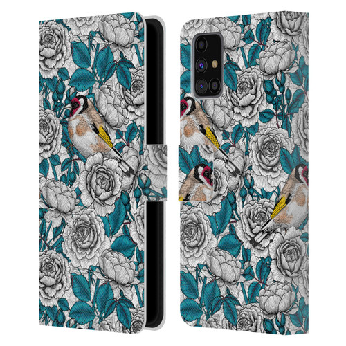 Katerina Kirilova Floral Patterns White Rose & Birds Leather Book Wallet Case Cover For Samsung Galaxy M31s (2020)