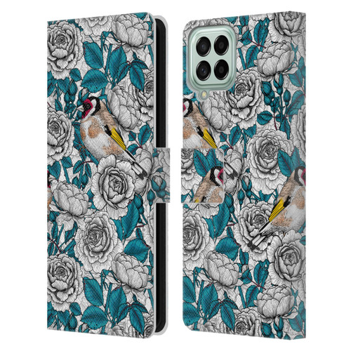 Katerina Kirilova Floral Patterns White Rose & Birds Leather Book Wallet Case Cover For Samsung Galaxy M53 (2022)