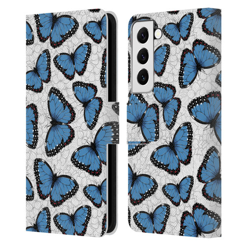 Katerina Kirilova Floral Patterns Blue Butterflies Leather Book Wallet Case Cover For Samsung Galaxy S22 5G