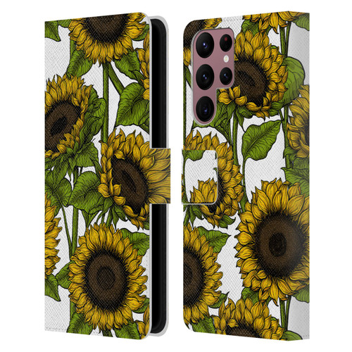 Katerina Kirilova Floral Patterns Sunflowers Leather Book Wallet Case Cover For Samsung Galaxy S22 Ultra 5G