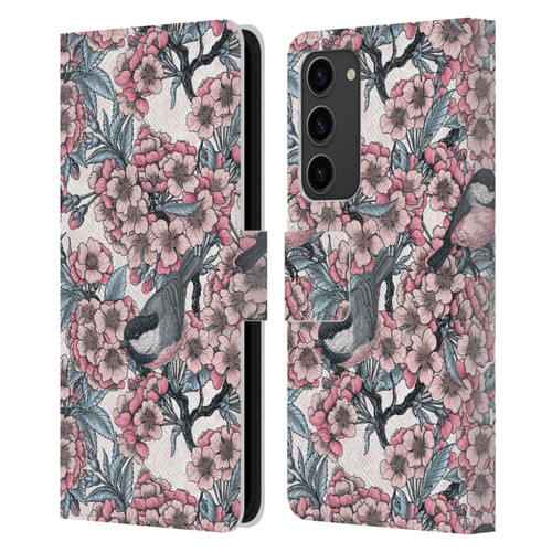 Katerina Kirilova Floral Patterns Cherry Garden Birds Leather Book Wallet Case Cover For Samsung Galaxy S23+ 5G