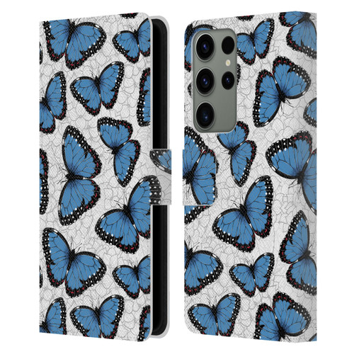 Katerina Kirilova Floral Patterns Blue Butterflies Leather Book Wallet Case Cover For Samsung Galaxy S23 Ultra 5G