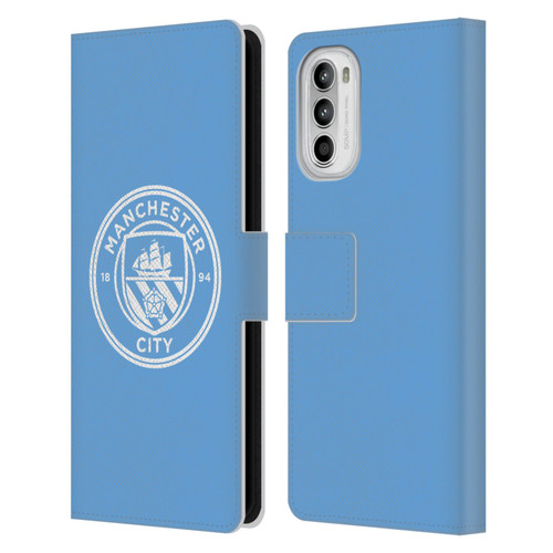 Manchester City Man City FC Badge Blue White Mono Leather Book Wallet Case Cover For Motorola Moto G52