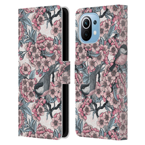 Katerina Kirilova Floral Patterns Cherry Garden Birds Leather Book Wallet Case Cover For Xiaomi Mi 11