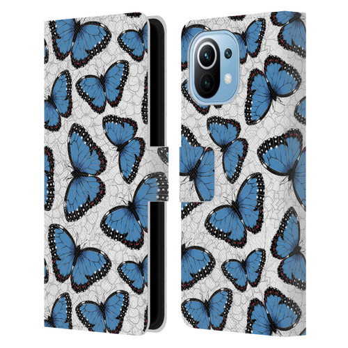 Katerina Kirilova Floral Patterns Blue Butterflies Leather Book Wallet Case Cover For Xiaomi Mi 11