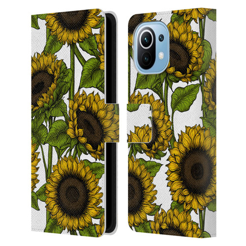 Katerina Kirilova Floral Patterns Sunflowers Leather Book Wallet Case Cover For Xiaomi Mi 11