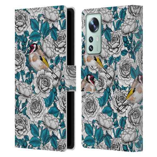 Katerina Kirilova Floral Patterns White Rose & Birds Leather Book Wallet Case Cover For Xiaomi 12