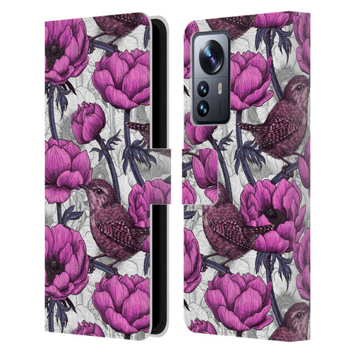 Katerina Kirilova Floral Patterns Wrens In Anemone Garden Leather Book Wallet Case Cover For Xiaomi 12 Pro