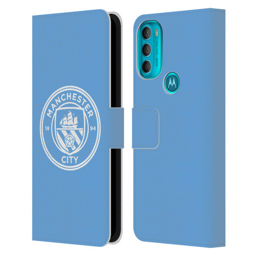 Manchester City Man City FC Badge Blue White Mono Leather Book Wallet Case Cover For Motorola Moto G71 5G