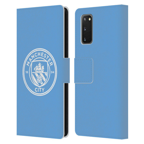 Manchester City Man City FC Badge Blue White Mono Leather Book Wallet Case Cover For Samsung Galaxy S20 / S20 5G