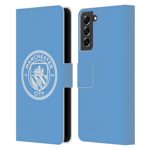 Manchester City Man City FC Badge Blue White Mono Leather Book Wallet Case Cover For Samsung Galaxy S21 FE 5G