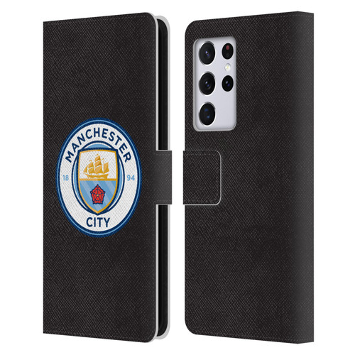 Manchester City Man City FC Badge Black Full Colour Leather Book Wallet Case Cover For Samsung Galaxy S21 Ultra 5G