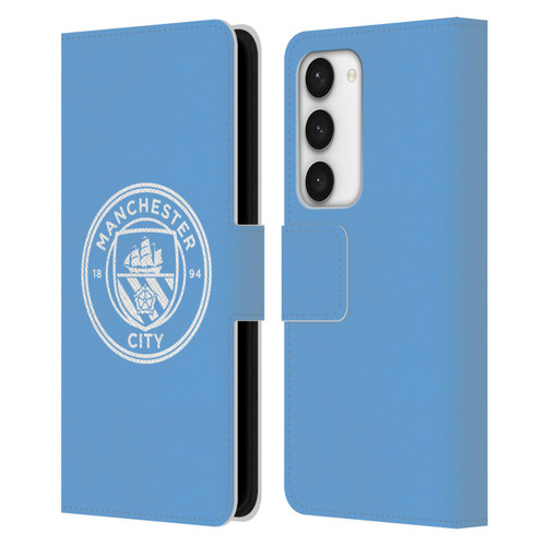 Manchester City Man City FC Badge Blue White Mono Leather Book Wallet Case Cover For Samsung Galaxy S23 5G