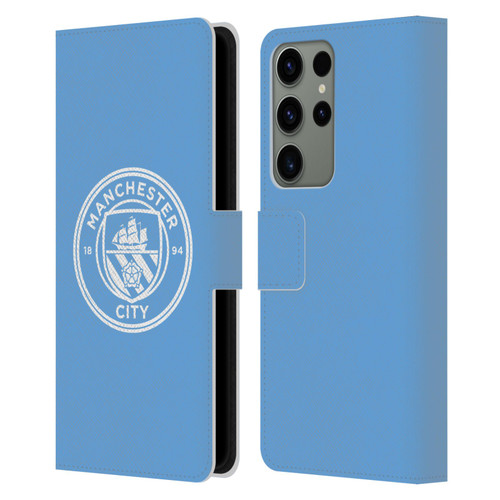 Manchester City Man City FC Badge Blue White Mono Leather Book Wallet Case Cover For Samsung Galaxy S23 Ultra 5G
