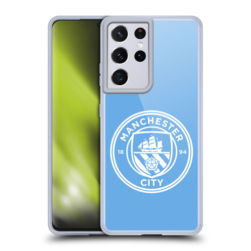 Manchester City Man City FC Badge Blue White Mono Soft Gel Case for Samsung Galaxy S21 Ultra 5G