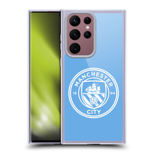 Manchester City Man City FC Badge Blue White Mono Soft Gel Case for Samsung Galaxy S22 Ultra 5G