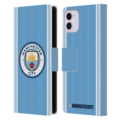 Manchester City Man City FC 2023/24 Badge Kit Home Leather Book Wallet Case Cover For Apple iPhone 11
