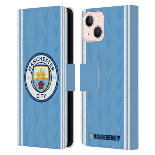 Manchester City Man City FC 2023/24 Badge Kit Home Leather Book Wallet Case Cover For Apple iPhone 13