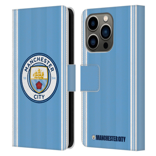 Manchester City Man City FC 2023/24 Badge Kit Home Leather Book Wallet Case Cover For Apple iPhone 14 Pro