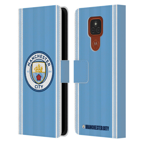Manchester City Man City FC 2023/24 Badge Kit Home Leather Book Wallet Case Cover For Motorola Moto E7 Plus
