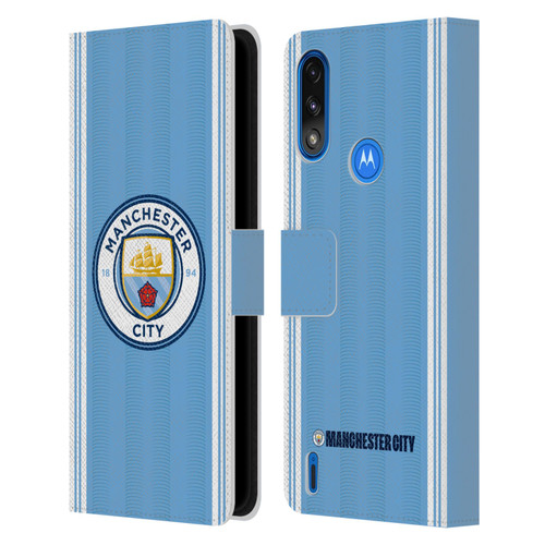 Manchester City Man City FC 2023/24 Badge Kit Home Leather Book Wallet Case Cover For Motorola Moto E7 Power / Moto E7i Power