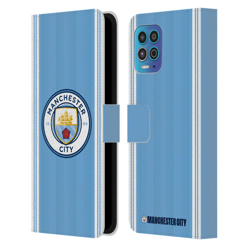 Manchester City Man City FC 2023/24 Badge Kit Home Leather Book Wallet Case Cover For Motorola Moto G100