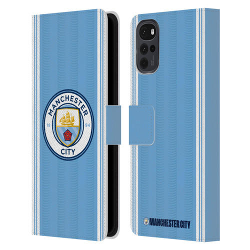 Manchester City Man City FC 2023/24 Badge Kit Home Leather Book Wallet Case Cover For Motorola Moto G22