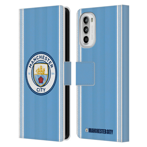 Manchester City Man City FC 2023/24 Badge Kit Home Leather Book Wallet Case Cover For Motorola Moto G52