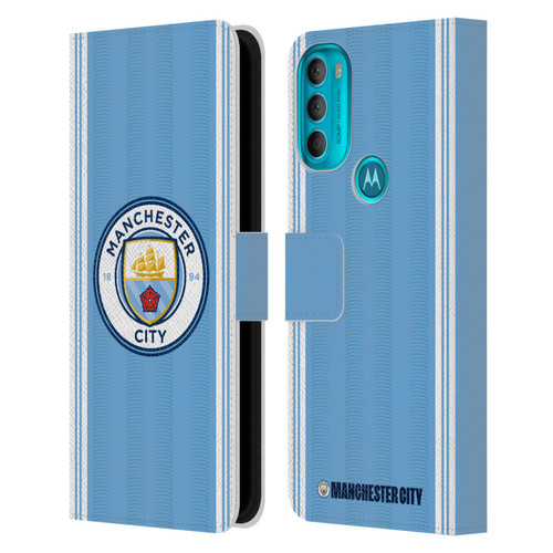 Manchester City Man City FC 2023/24 Badge Kit Home Leather Book Wallet Case Cover For Motorola Moto G71 5G