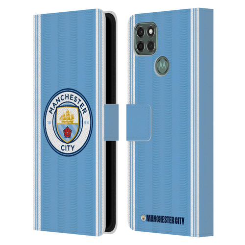 Manchester City Man City FC 2023/24 Badge Kit Home Leather Book Wallet Case Cover For Motorola Moto G9 Power