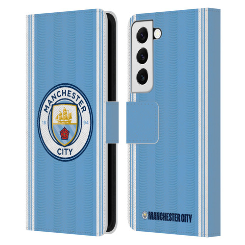 Manchester City Man City FC 2023/24 Badge Kit Home Leather Book Wallet Case Cover For Samsung Galaxy S22 5G