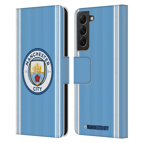 Manchester City Man City FC 2023/24 Badge Kit Home Leather Book Wallet Case Cover For Samsung Galaxy S22+ 5G