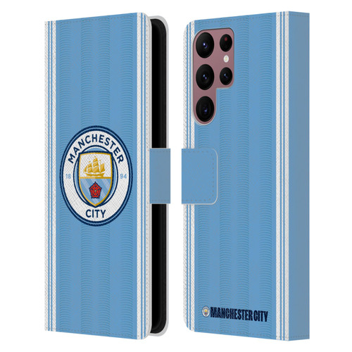 Manchester City Man City FC 2023/24 Badge Kit Home Leather Book Wallet Case Cover For Samsung Galaxy S22 Ultra 5G