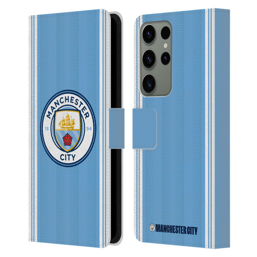 Manchester City Man City FC 2023/24 Badge Kit Home Leather Book Wallet Case Cover For Samsung Galaxy S23 Ultra 5G