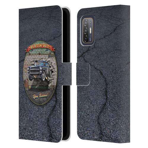 Larry Grossman Retro Collection Bustin' Out '55 Gasser Leather Book Wallet Case Cover For HTC Desire 21 Pro 5G