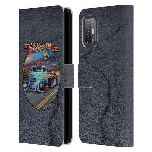 Larry Grossman Retro Collection Keep on Truckin' Rt. 66 Leather Book Wallet Case Cover For HTC Desire 21 Pro 5G