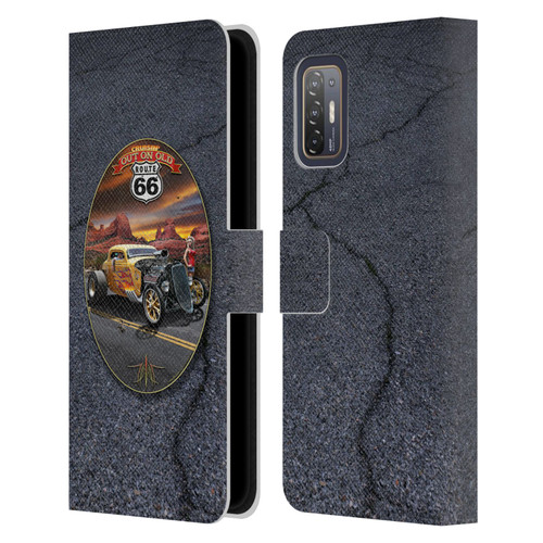 Larry Grossman Retro Collection Route 66 Hot Rod Coupe Leather Book Wallet Case Cover For HTC Desire 21 Pro 5G