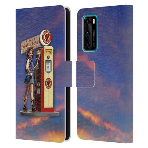 Larry Grossman Retro Collection Gasoline Girl Leather Book Wallet Case Cover For Huawei P40 5G