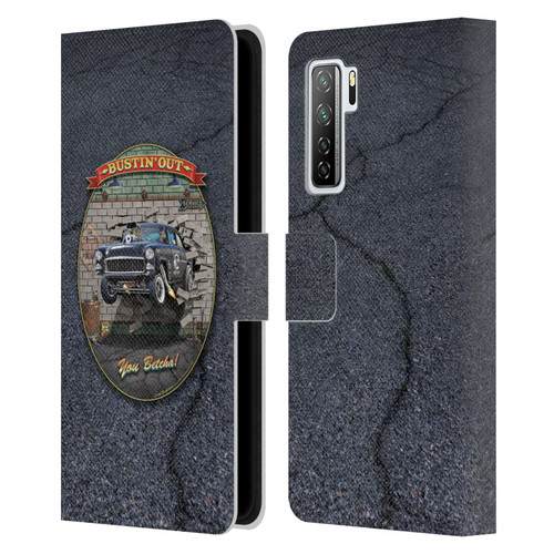 Larry Grossman Retro Collection Bustin' Out '55 Gasser Leather Book Wallet Case Cover For Huawei Nova 7 SE/P40 Lite 5G