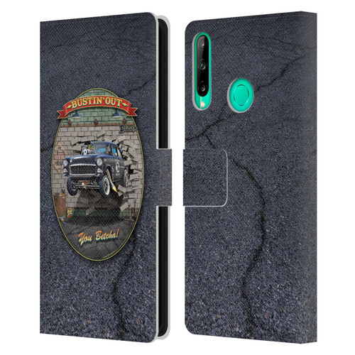 Larry Grossman Retro Collection Bustin' Out '55 Gasser Leather Book Wallet Case Cover For Huawei P40 lite E