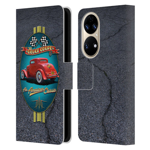 Larry Grossman Retro Collection Deuce Coupe Classic Leather Book Wallet Case Cover For Huawei P50