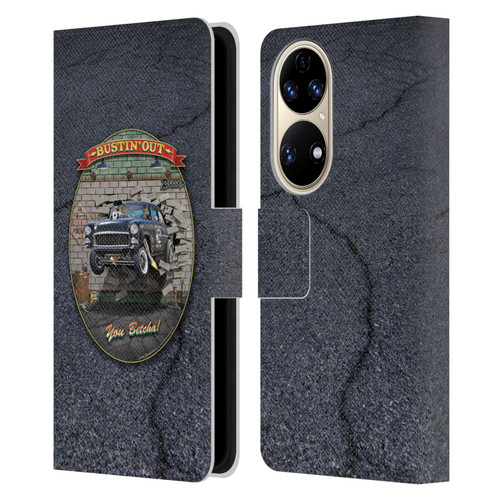 Larry Grossman Retro Collection Bustin' Out '55 Gasser Leather Book Wallet Case Cover For Huawei P50