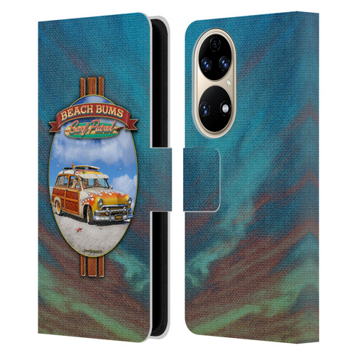 Larry Grossman Retro Collection Beach Bums Surf Patrol Leather Book Wallet Case Cover For Huawei P50