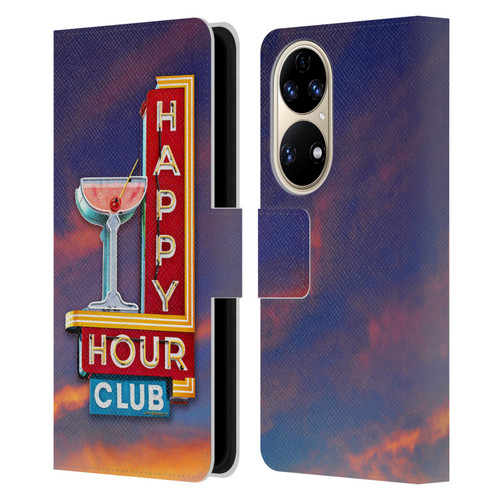 Larry Grossman Retro Collection Happy Hour Club Leather Book Wallet Case Cover For Huawei P50