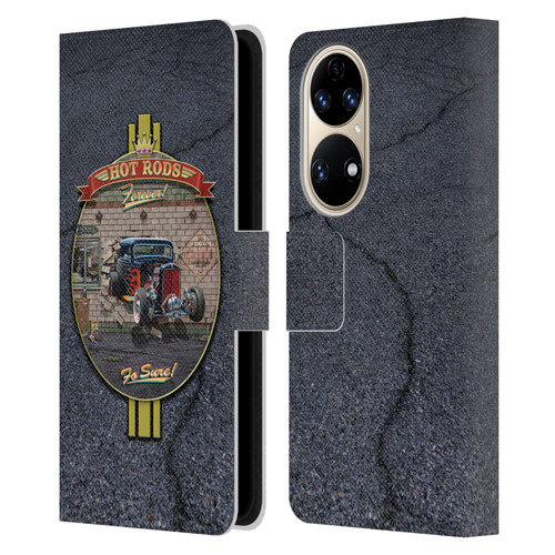 Larry Grossman Retro Collection Hot Rods Forever Leather Book Wallet Case Cover For Huawei P50